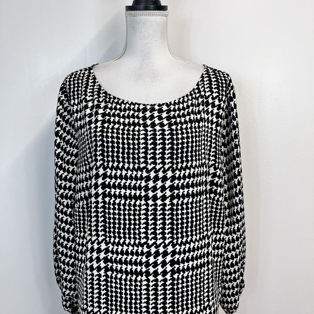 Talbots Blouse Top Plus size 2X Black Ivory Hounds Tooth Modest Career Church - Picture 2 of 8